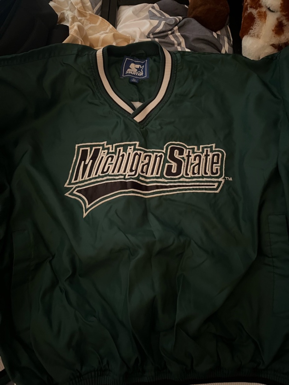 STARTER Michigan State Dark Green Pullover Windbreaker with White & Black Trim